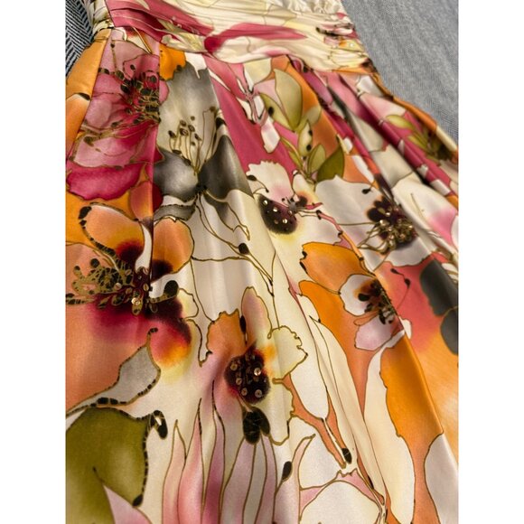 Adrianna Papell Floral Halter Neck Dress With Tulle Underskirt & Vibrant Print - Picture 4 of 12